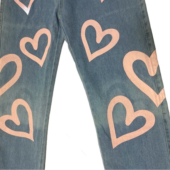 Colorful Natalie Women’s High Waisted Y2K Anime Heart Printed Jeans Size M Baggy - Picture 6 of 13